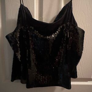 Express NWT Beautiful Black Spaghetti Strings Sequin Tank Women’s Size XL